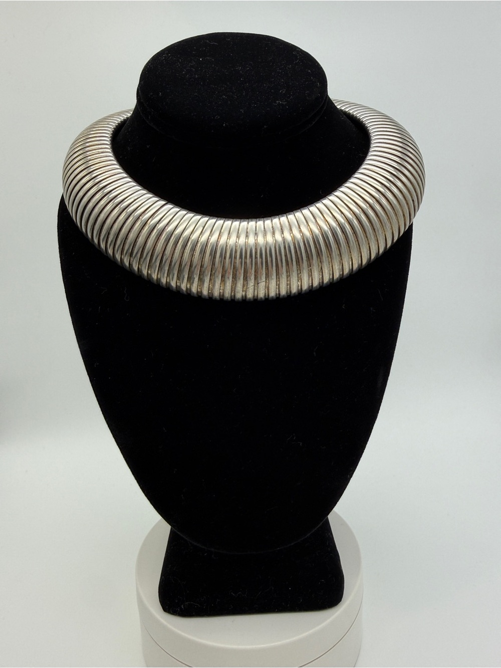 Vintage Silver Tone Accordion Tubogas Collar Statement Necklace